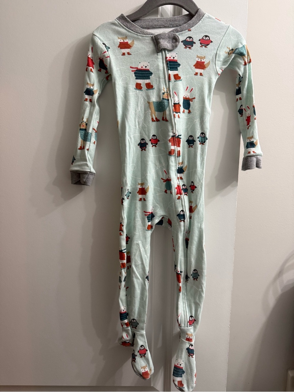 The Honest Company Mint Green Animal Print Footed One-Piece